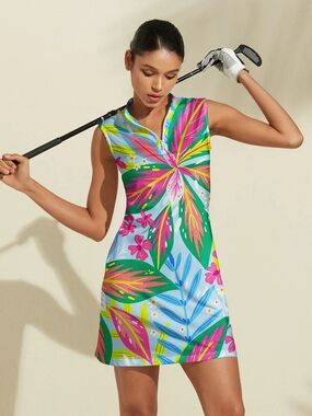 Acegolfs Hyped-up Tropical Sleeveless Dress UPF50+ Size Large New without Tags